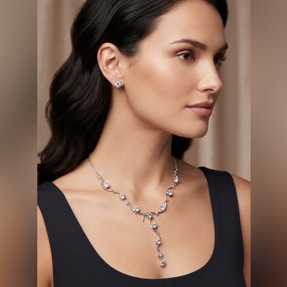 Avon | NIB silver plated necklace and earrings with rhinestones set